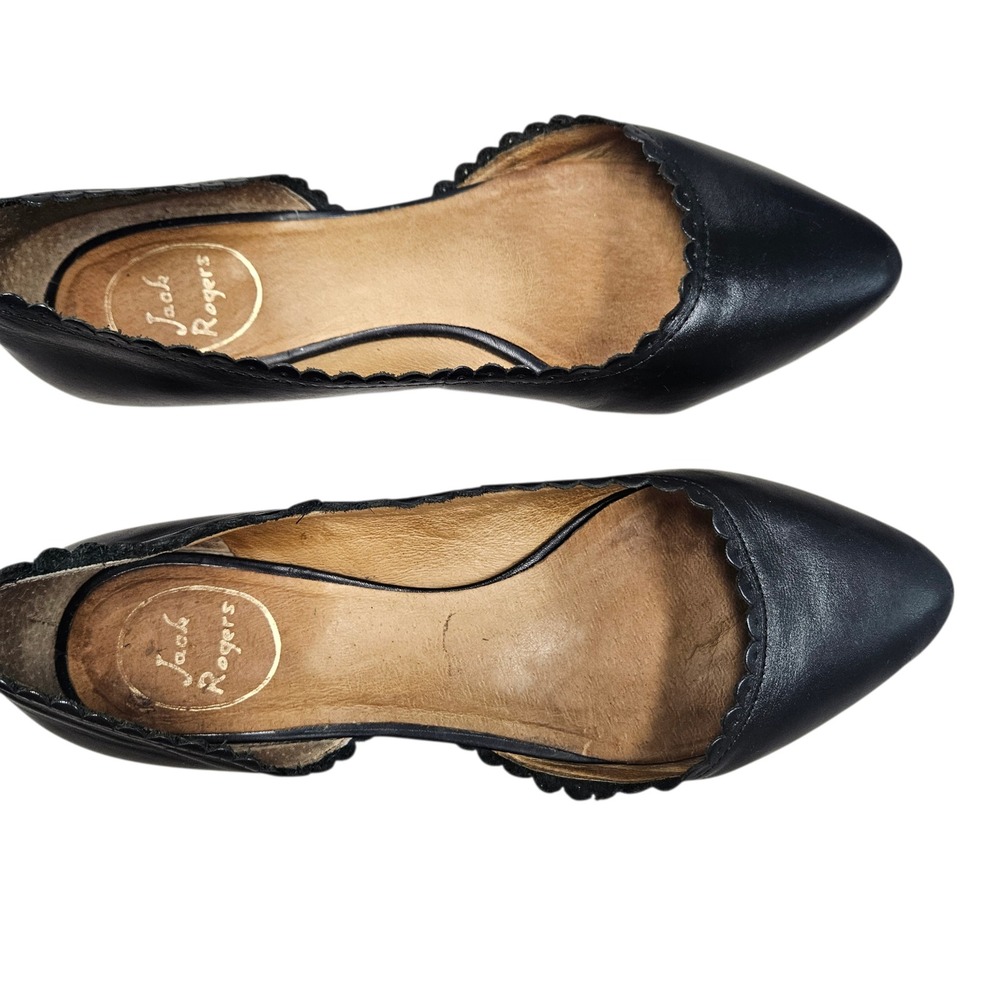 Jack Rogers Flats Womens 8 Black Leather Scalloped Pointed Toe d'Orsay Classic - Picture 2 of 14